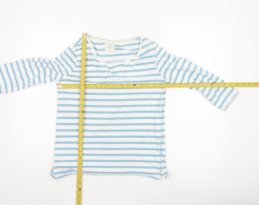 White Stuff Womens Blue Striped Cotton 3/4 Sleeve T-Shirt Size 10
