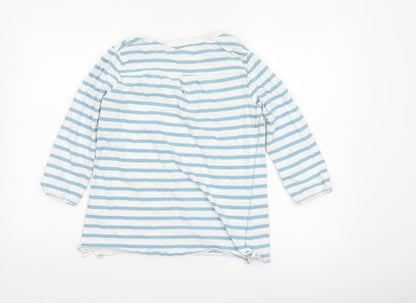 White Stuff Womens Blue Striped Cotton 3/4 Sleeve T-Shirt Size 10