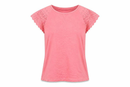GAP Womens Pink Cotton Short Sleeve Crochet Trim T-Shirt Size M