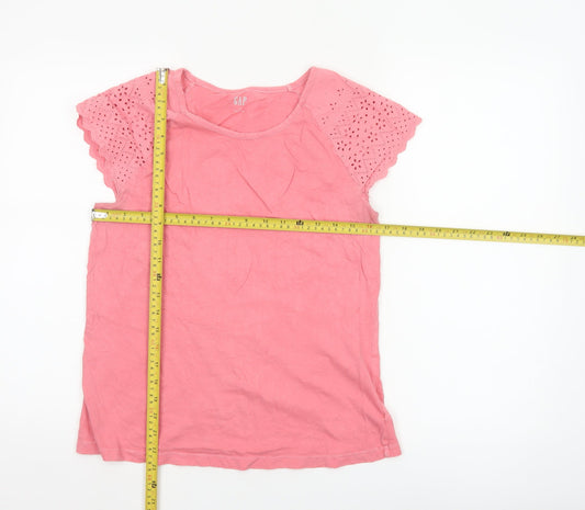 GAP Womens Pink Cotton Short Sleeve Crochet Trim T-Shirt Size M