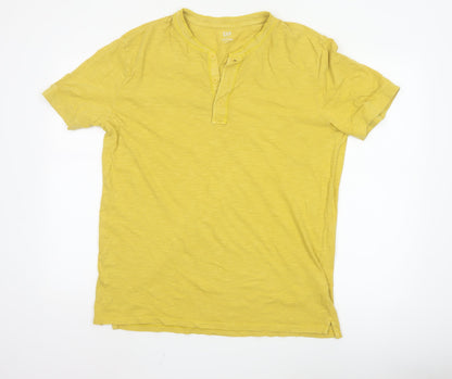 GAP Men’s Yellow Vintage Slub Henley Cotton T-Shirt L