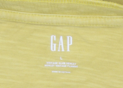GAP Men’s Yellow Vintage Slub Henley Cotton T-Shirt L