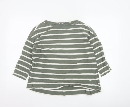 Jack Wills Women Green Striped 3/4 Sleeve Cotton T-Shirt UK 6