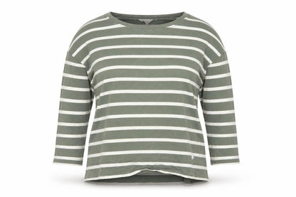 Jack Wills Women Green Striped 3/4 Sleeve Cotton T-Shirt UK 6