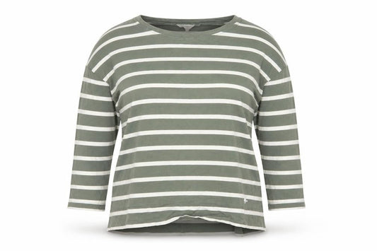 Jack Wills Women Green Striped 3/4 Sleeve Cotton T-Shirt UK 6