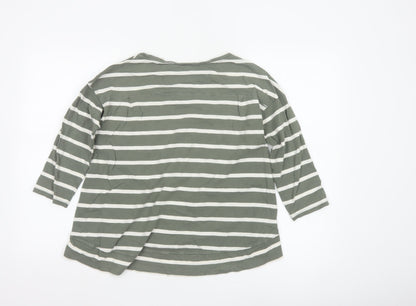 Jack Wills Women Green Striped 3/4 Sleeve Cotton T-Shirt UK 6