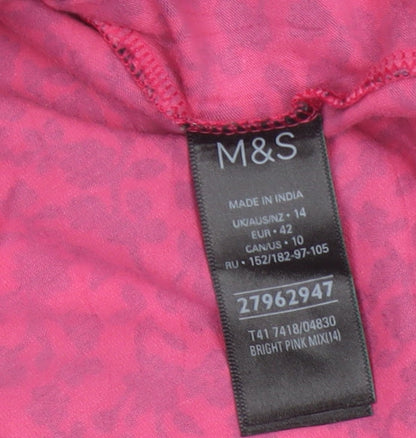 Marks and Spencer Womens Pink Floral Long Sleeve Jersey Mock Neck Top Size 14