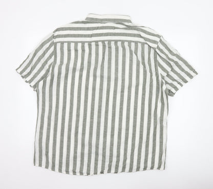 Marks and Spencer Men’s Green Striped Linen Blend Short Sleeve Shirt 2XL Regular Fit