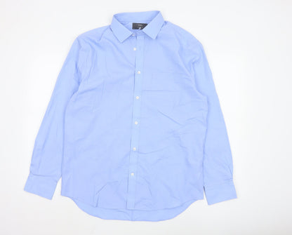 Marks and Spencer Men’s Blue Regular Fit Long Sleeve Button-Up Shirt Size 16
