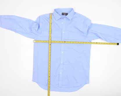 Marks and Spencer Men’s Blue Regular Fit Long Sleeve Button-Up Shirt Size 16