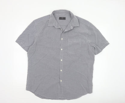 Marks and Spencer Men's Blue Check Regular Fit Short Sleeve Shirt XL