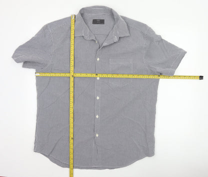 Marks and Spencer Men's Blue Check Regular Fit Short Sleeve Shirt XL