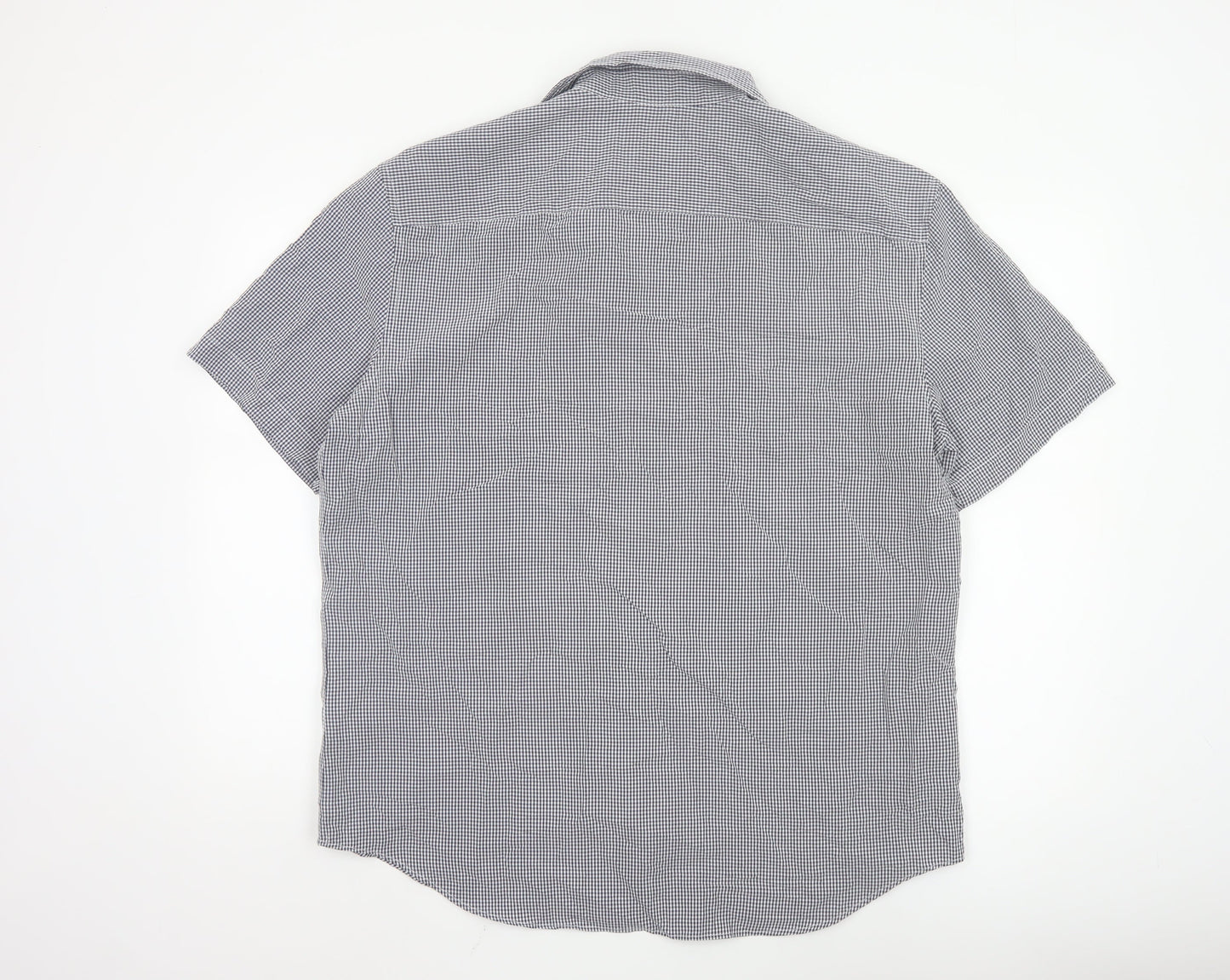 Marks and Spencer Men's Blue Check Regular Fit Short Sleeve Shirt XL