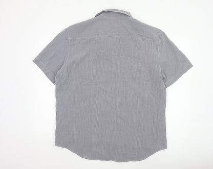 Marks and Spencer Men's Blue Check Regular Fit Short Sleeve Shirt XL
