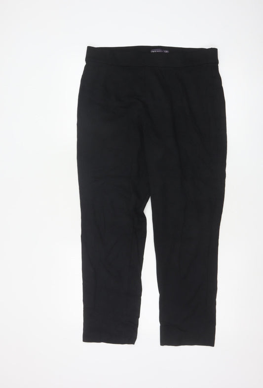 Marks and Spencer Women Black Size 14 Regular Straight Leg Trousers