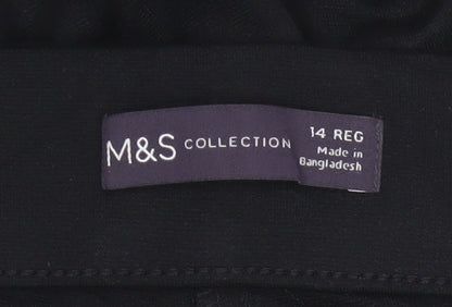 Marks and Spencer Women Black Size 14 Regular Straight Leg Trousers