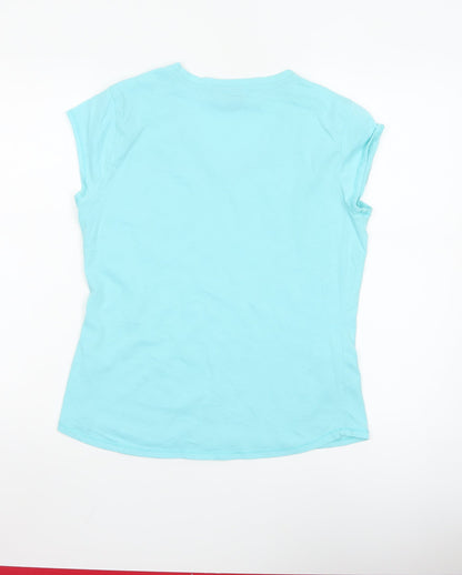 LA Gear Women's Blue V-Neck Short Sleeve Cotton T-Shirt UK 12