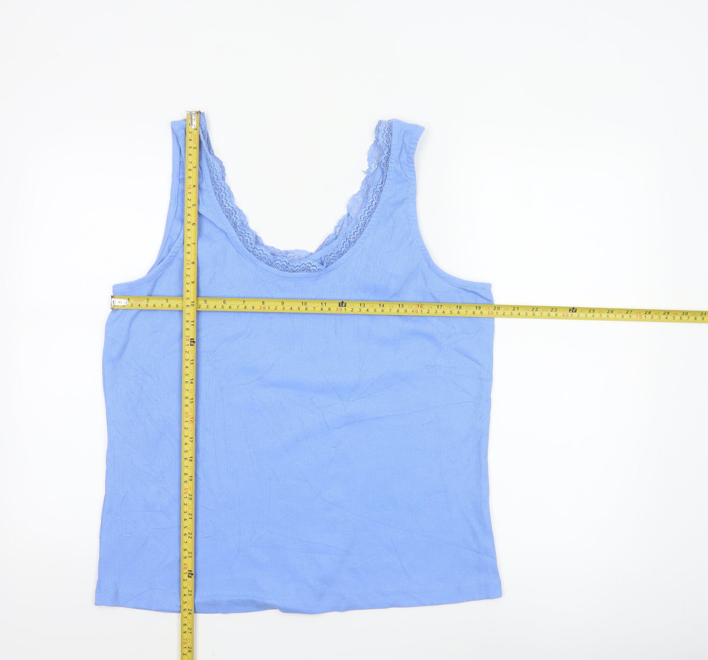 Studio Women Blue Lace Trim Cotton Camisole Tank Top Size 20/22