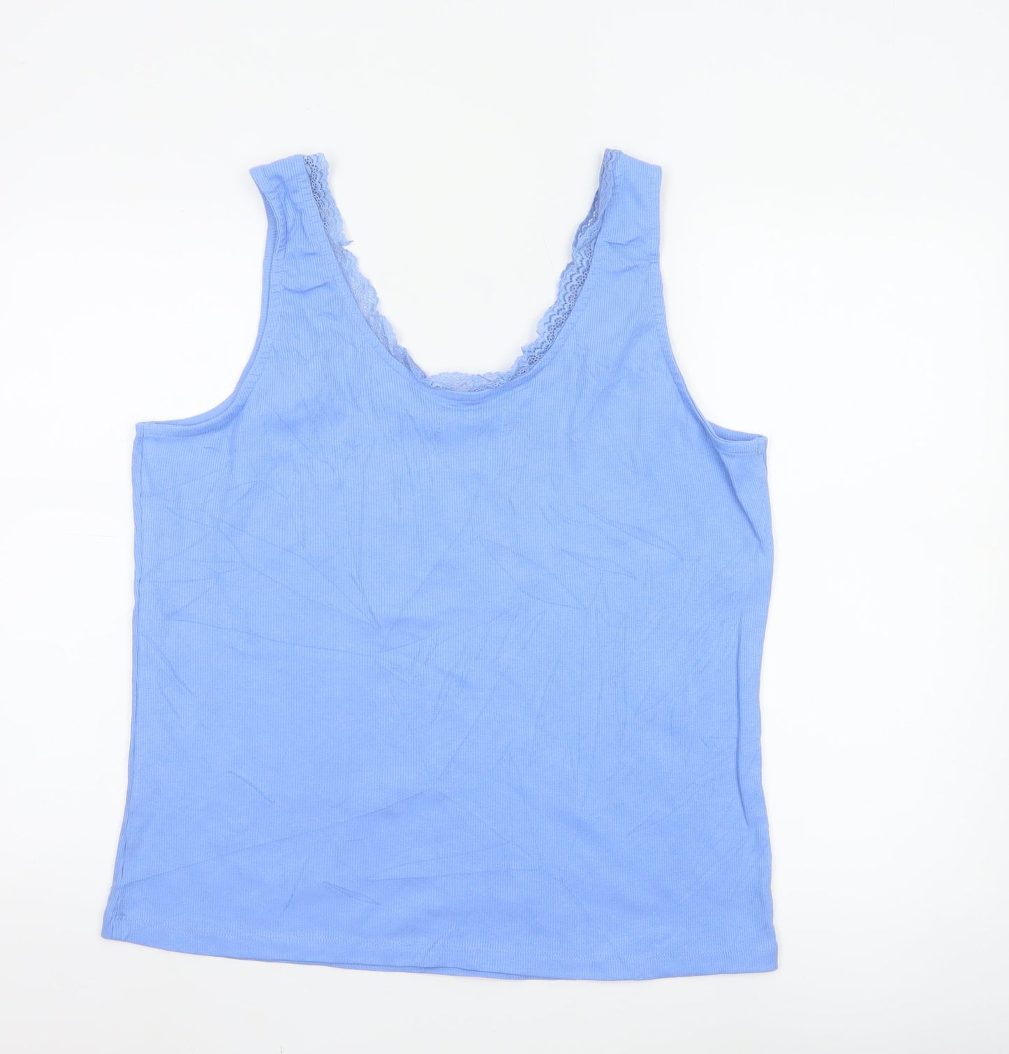 Studio Women Blue Lace Trim Cotton Camisole Tank Top Size 20/22
