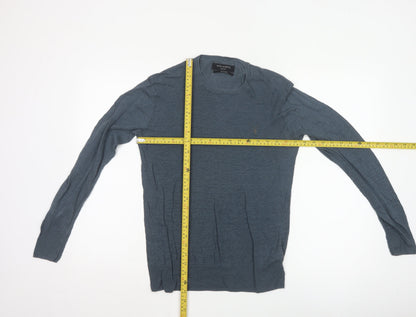 AllSaints Men Blue Linen Crew Neck Lightweight Pullover Jumper M