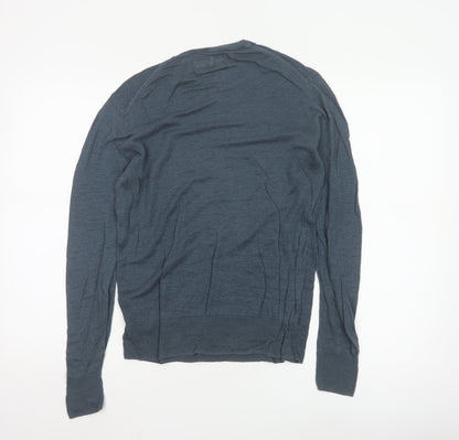 AllSaints Men Blue Linen Crew Neck Lightweight Pullover Jumper M