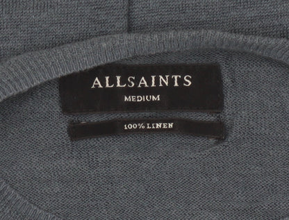 AllSaints Men Blue Linen Crew Neck Lightweight Pullover Jumper M