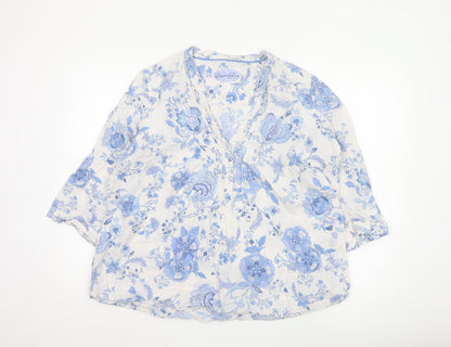 Marks and Spencer Women’s Blue Floral Linen Tunic Blouse UK 22