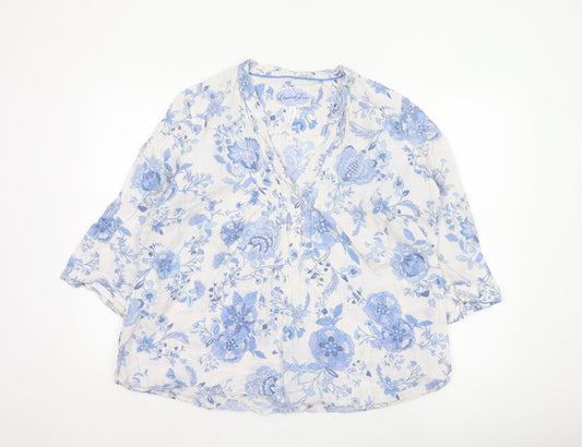 Marks and Spencer Women’s Blue Floral Linen Tunic Blouse UK 22