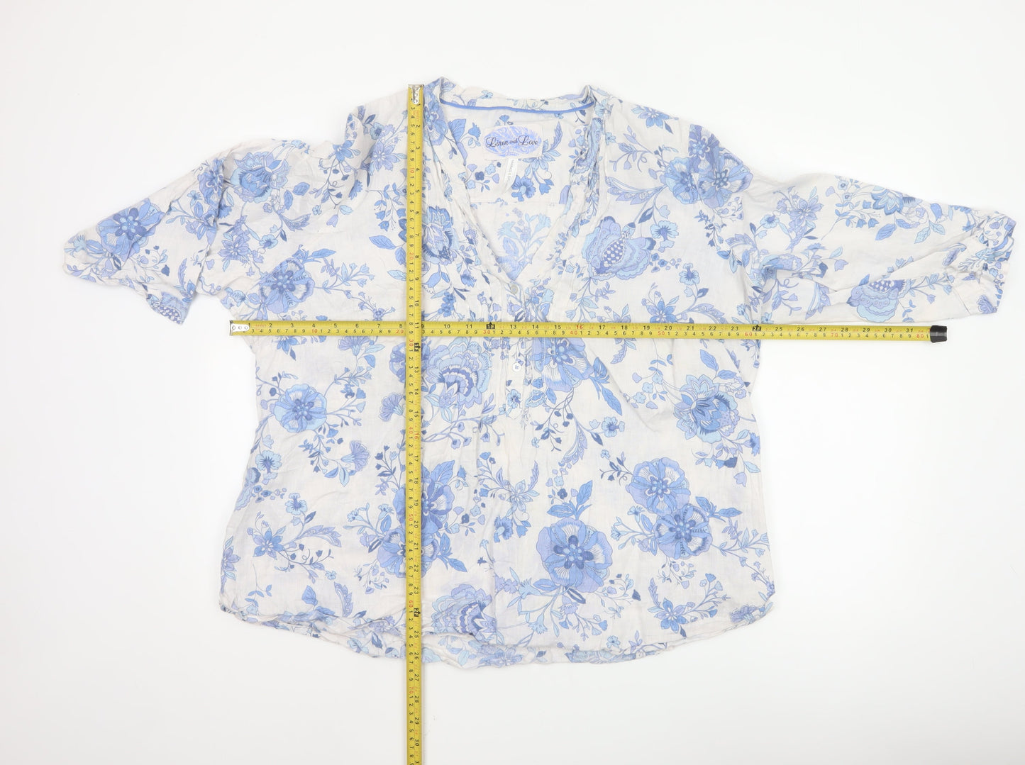 Marks and Spencer Women’s Blue Floral Linen Tunic Blouse UK 22