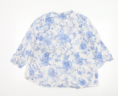 Marks and Spencer Women’s Blue Floral Linen Tunic Blouse UK 22