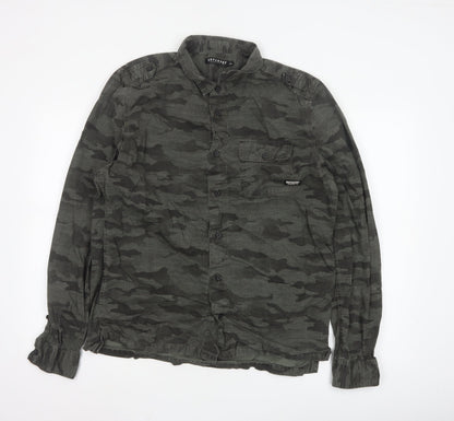 Superdry Men's Green Camo Button-Up Long Sleeve Cotton Shirt XXL