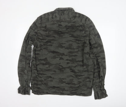 Superdry Men's Green Camo Button-Up Long Sleeve Cotton Shirt XXL