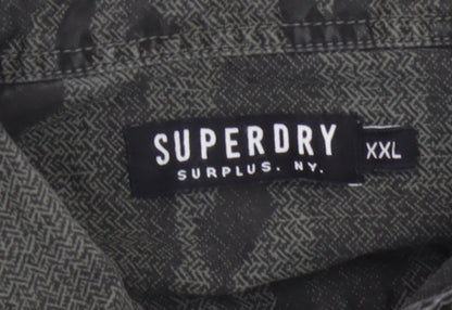 Superdry Men's Green Camo Button-Up Long Sleeve Cotton Shirt XXL