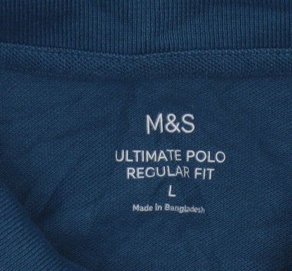 Marks and Spencer Men's Blue Regular Fit Cotton Polo Shirt L