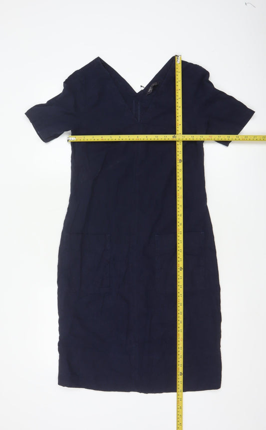 Marks and Spencer Women’s Navy Linen Blend Shift Dress Size 6