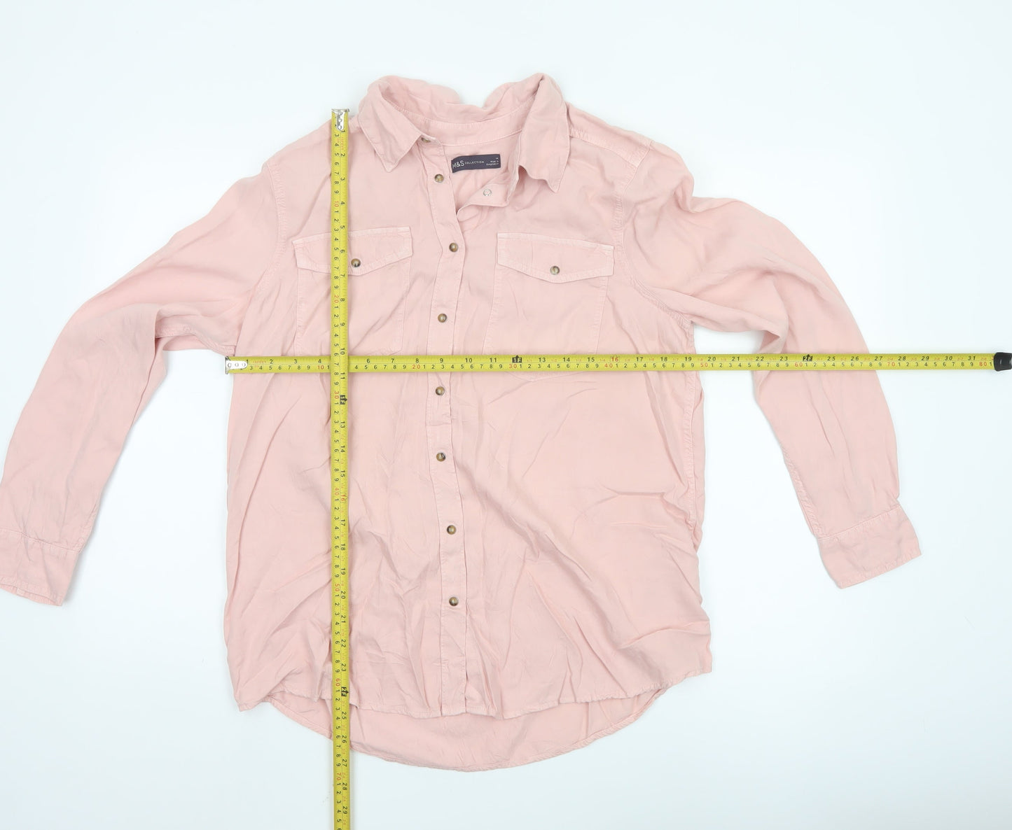 Marks and Spencer Women Pink Lyocell Button-Up Shirt Size 14