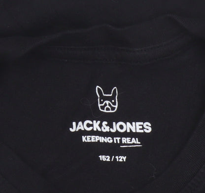 Jack & Jones Boys Black 12 Years Logo Cotton Short Sleeve T-Shirt