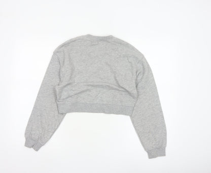 H&M Divided Womens Grey XS Cropped Pullover Sweatshirt Love Embroidered