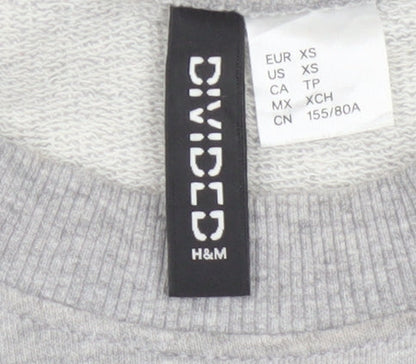 H&M Divided Womens Grey XS Cropped Pullover Sweatshirt Love Embroidered