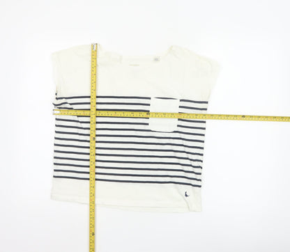 Jack Wills Womens White Striped Cotton Nautical Crew Neck T-Shirt Size 10