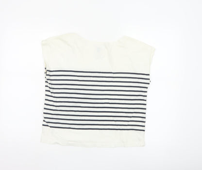 Jack Wills Womens White Striped Cotton Nautical Crew Neck T-Shirt Size 10
