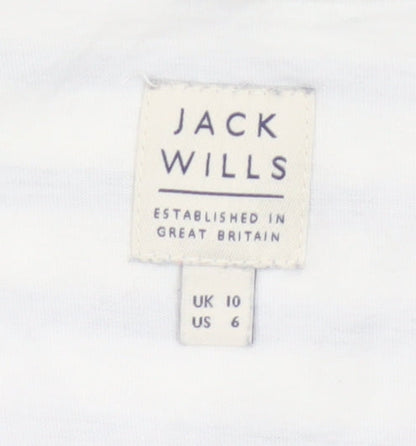 Jack Wills Womens White Striped Cotton Nautical Crew Neck T-Shirt Size 10