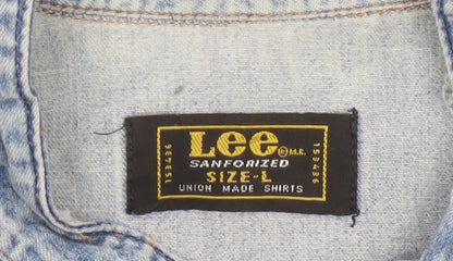 Lee Men's Blue Denim Western Button-Up Shirt Size L