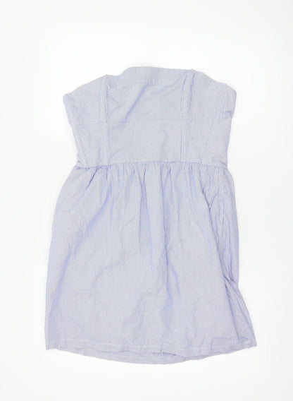 Jack Wills Women's Blue Striped Strapless Cotton Dress UK 14