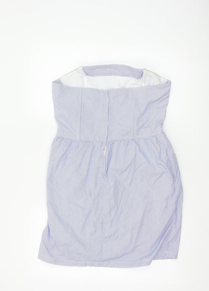 Jack Wills Women's Blue Striped Strapless Cotton Dress UK 14