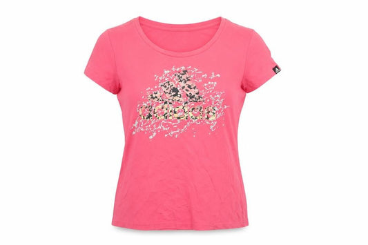 Front view of Adidas women’s pink graphic climalite sports t-shirt, size M