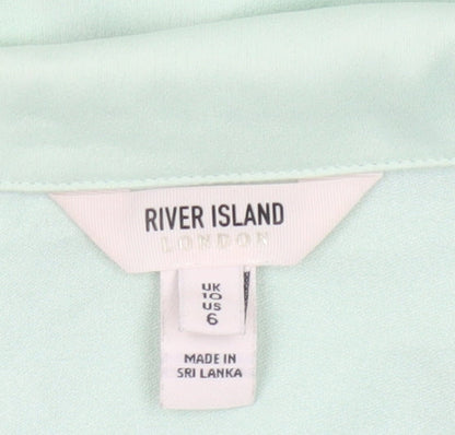 River Island Women Green Button-Up Beaded Feather Sleeve Shirt UK 10