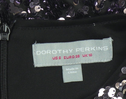 Dorothy Perkins Women Black Sequin Shift Dress UK 10 Party Short Sleeve