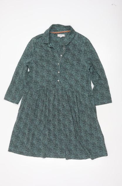 White Stuff Petite Green Shirt Dress UK 14 Modal Cotton 3/4 Sleeve