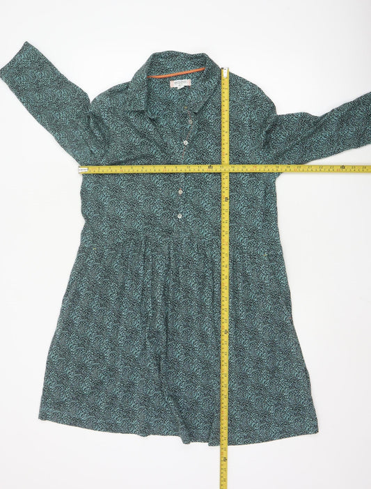 White Stuff Petite Green Shirt Dress UK 14 Modal Cotton 3/4 Sleeve